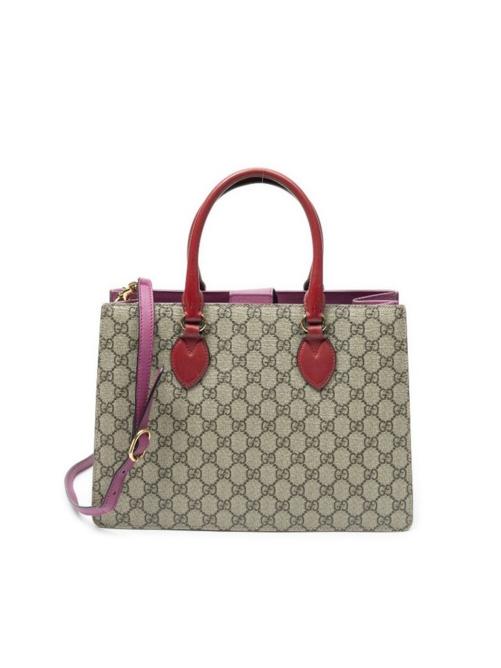Gucci Convertible Top Handle Beige Pink Red Supreme Canvas